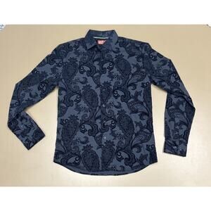 Consequence Men’s Dress Shirt Button Down Velvet Embossed Small Navy Blue